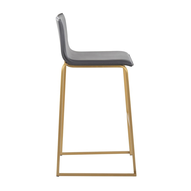 LumiSource Mara 29.25in Barstool Set of 2 | Contemporary Gold Steel and Grey PU | Kitchen Island & Dining Room | Model B30-MARAUPAUGY2