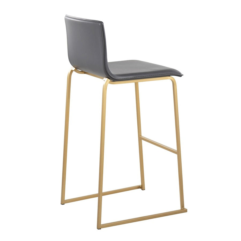 LumiSource Mara 29.25in Barstool Set of 2 | Contemporary Gold Steel and Grey PU | Kitchen Island & Dining Room | Model B30-MARAUPAUGY2