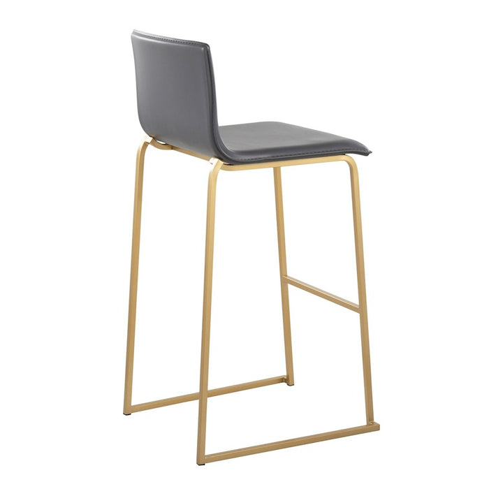 LumiSource Mara Barstool, Set of 2 in Gold Steel/Grey PU