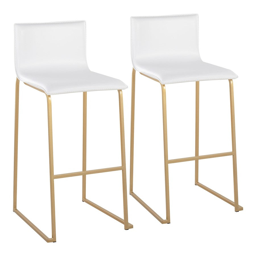 LumiSource Mara Barstool, Set of 2 in Gold Steel/White PU - B30-MARAUPAUW2