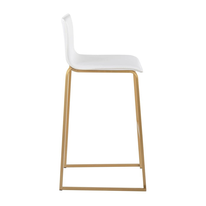 LumiSource Mara Barstool, Set of 2 in Gold Steel/White PU