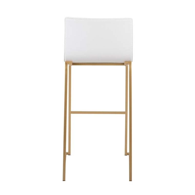 LumiSource Mara 29.25in Barstool Set of 2 | Contemporary Gold Steel and White PU | Kitchen Island & Dining Room | Model B30-MARAUPAUW2