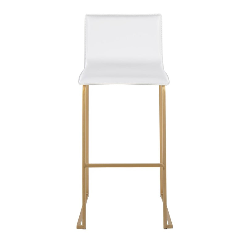 LumiSource Mara 29.25in Barstool Set of 2 | Contemporary Gold Steel and White PU | Kitchen Island & Dining Room | Model B30-MARAUPAUW2