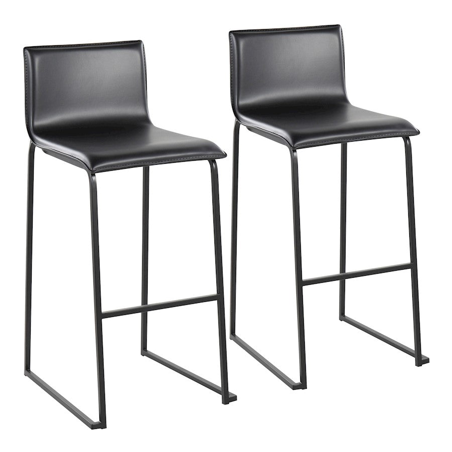 LumiSource Mara Barstool, Set of 2 in Black Steel/Black PU - B30-MARAUPBKBK2