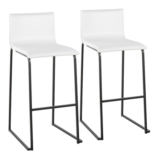 LumiSource Mara Barstool, Set of 2 in Black Steel/White PU - B30-MARAUPBKW2