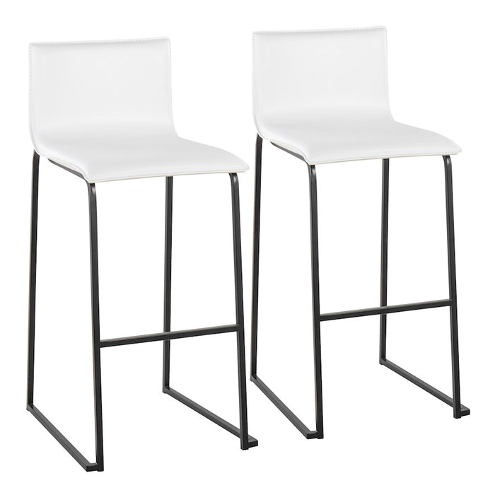 LumiSource Mara Barstool, Set of 2 in Black Steel/White PU - B30-MARAUPBKW2