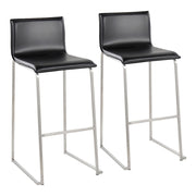 LumiSource Mara Barstool, Set of 2 in Stainless Steel/Black PU - B30-MARAUPSSBK2