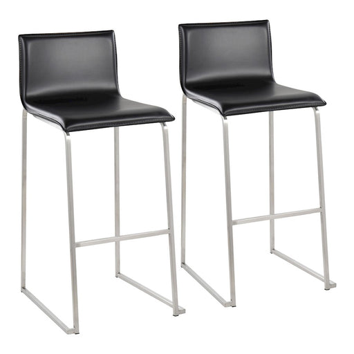 LumiSource Mara Barstool, Set of 2 in Stainless Steel/Black PU - B30-MARAUPSSBK2