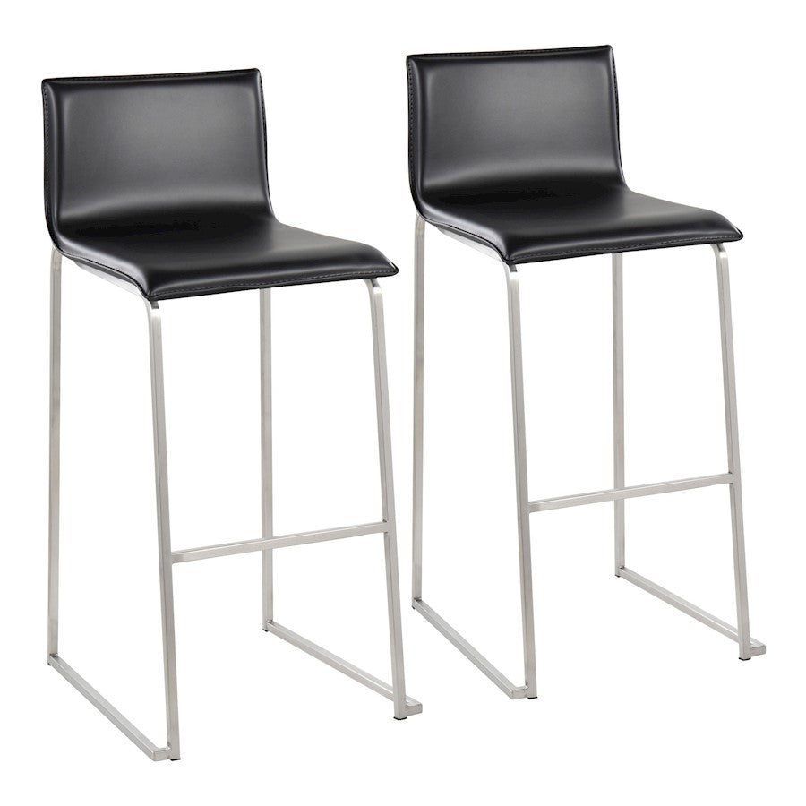 LumiSource Mara Barstool, Set of 2 in Stainless Steel/Black PU - B30-MARAUPSSBK2