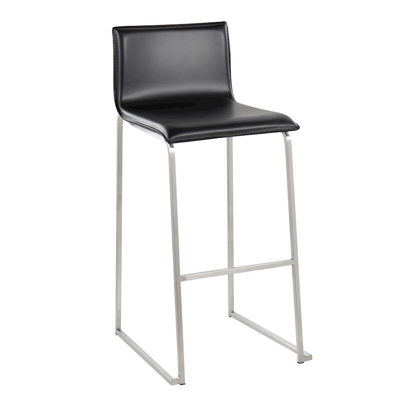 LumiSource Mara Barstool, Set of 2 in Stainless Steel/Black PU