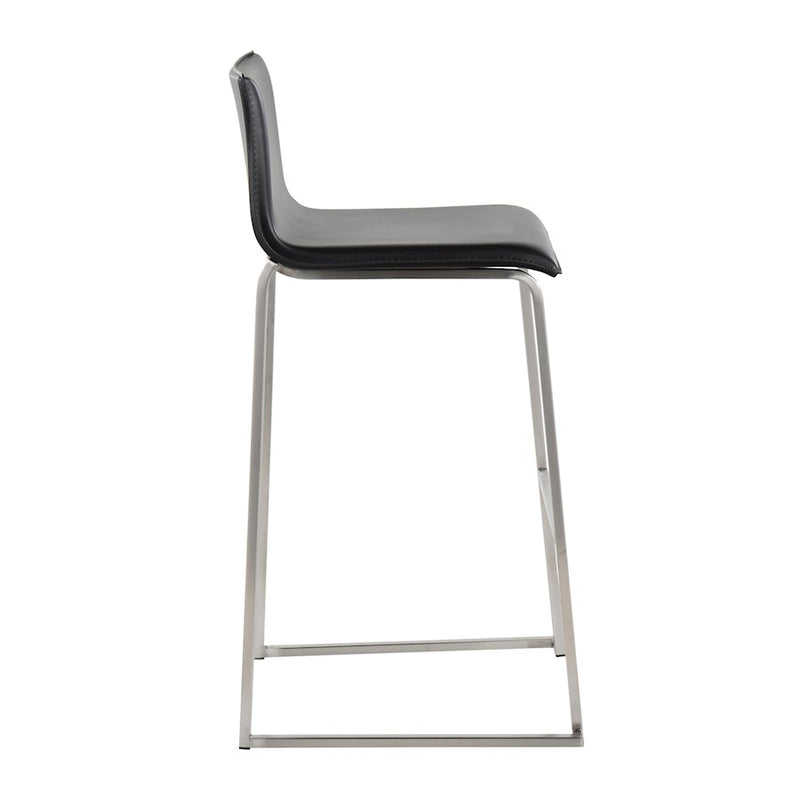 LumiSource Mara Barstool, Set of 2 in Stainless Steel/Black PU