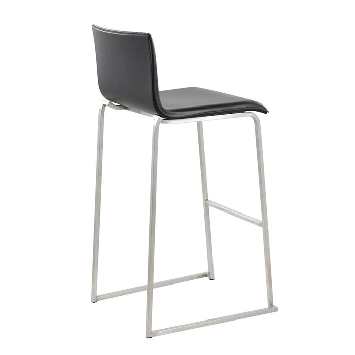 LumiSource Mara Barstool, Set of 2 in Stainless Steel/Black PU