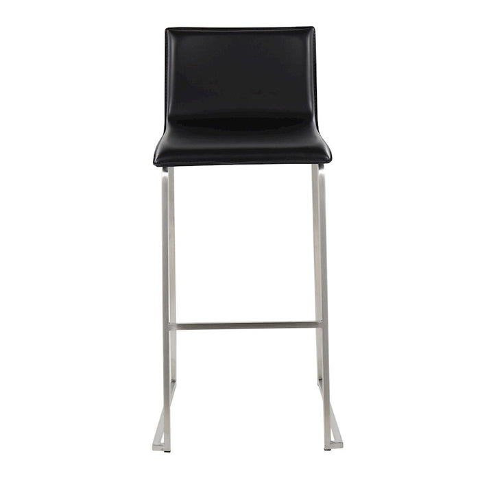 LumiSource Mara Barstool, Set of 2 in Stainless Steel/Black PU