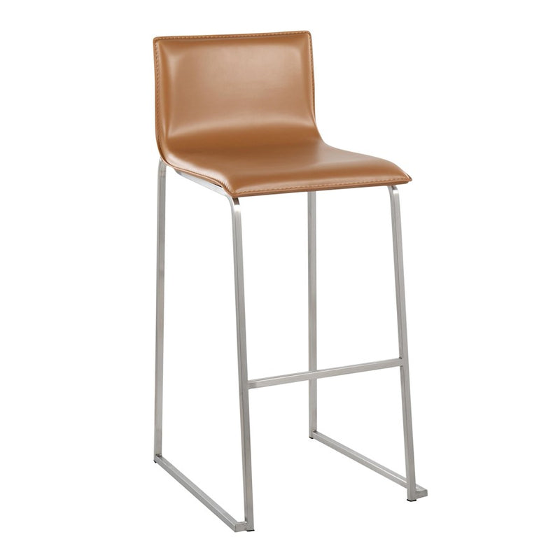 LumiSource Mara Barstool, Set of 2, Stainless Steel/Camel PU