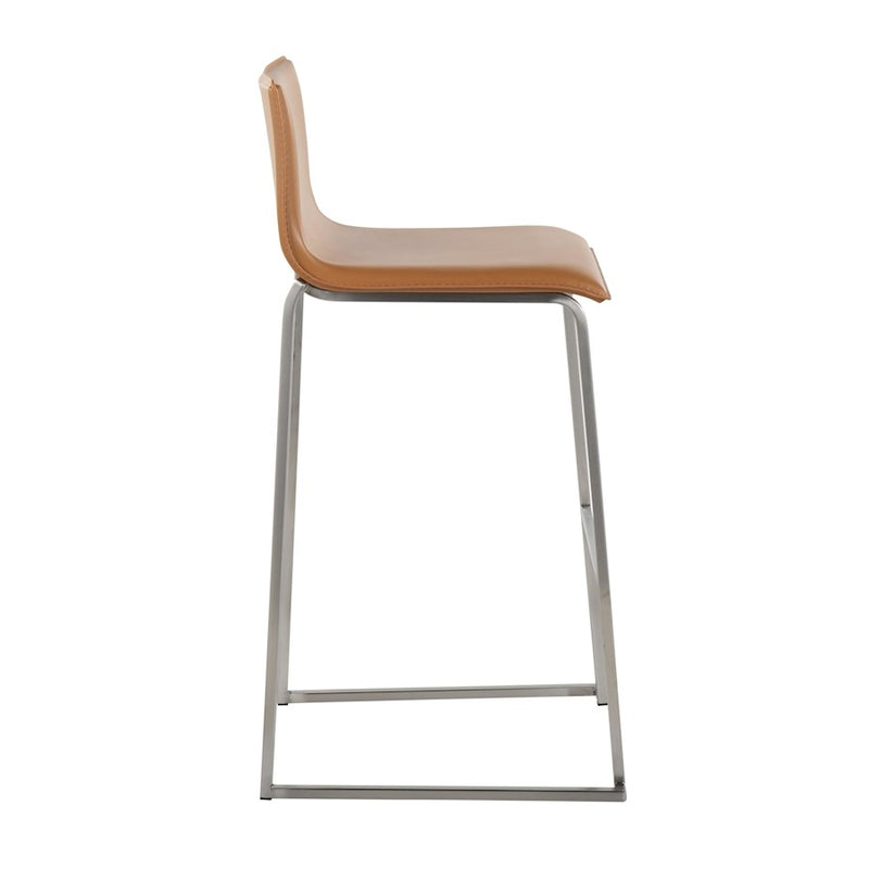 LumiSource Mara Barstool, Set of 2, Stainless Steel/Camel PU