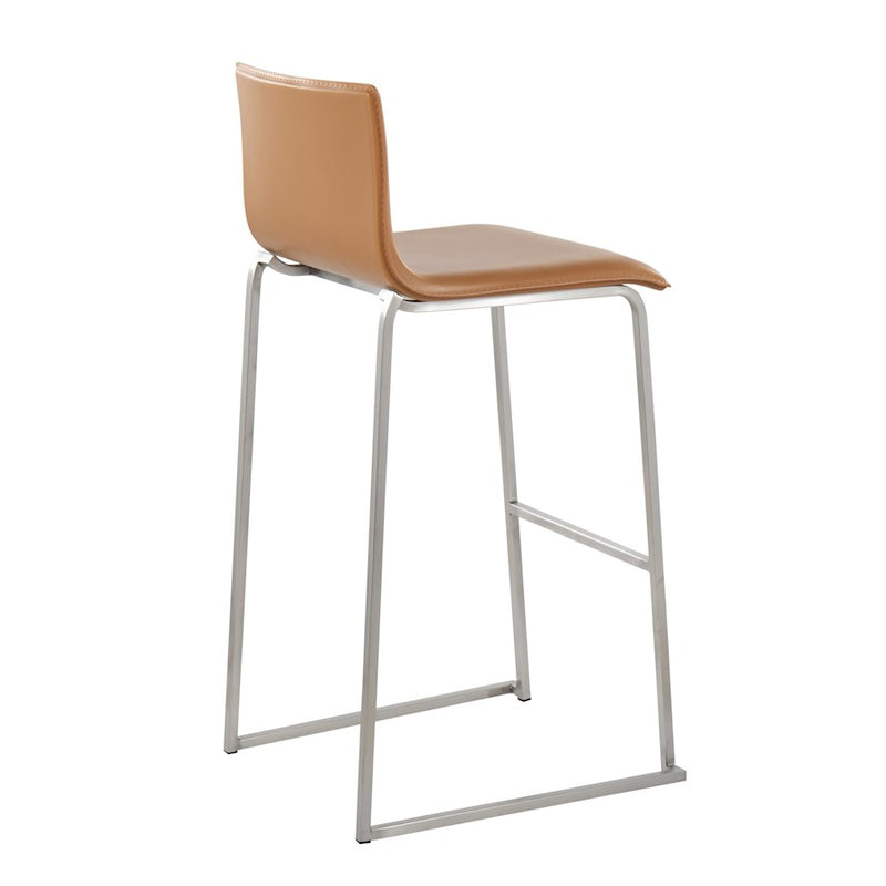 LumiSource Mara Barstool, Set of 2, Stainless Steel/Camel PU