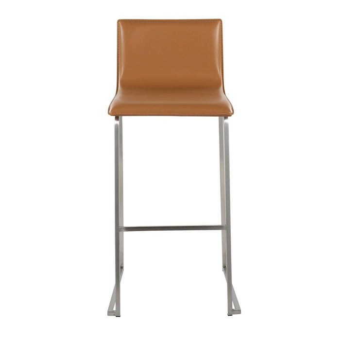 LumiSource Mara Barstool, Set of 2, Stainless Steel/Camel PU