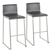 LumiSource Mara Barstool, Set of 2 in Stainless Steel/Grey PU - B30-MARAUPSSGY2