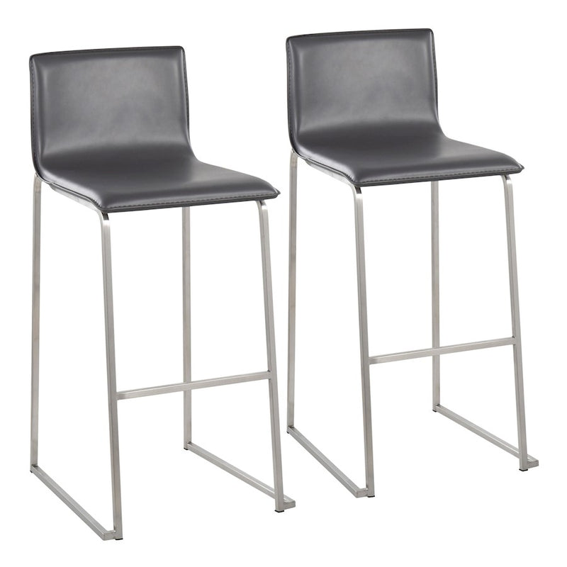 LumiSource Mara Barstool, Set of 2 in Stainless Steel/Grey PU - B30-MARAUPSSGY2