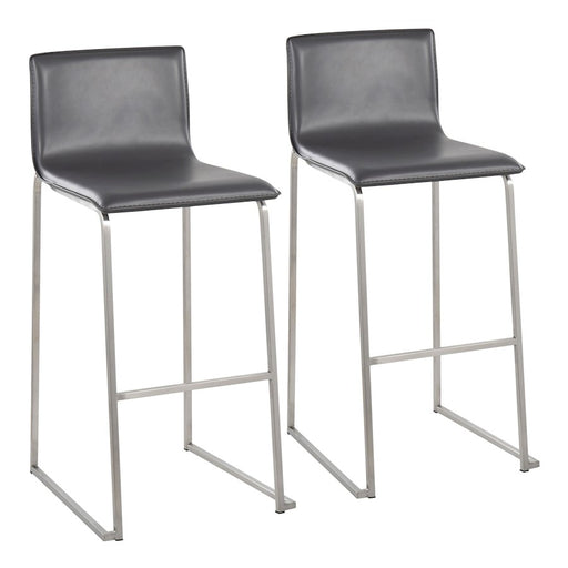 LumiSource Mara Barstool, Set of 2 in Stainless Steel/Grey PU - B30-MARAUPSSGY2