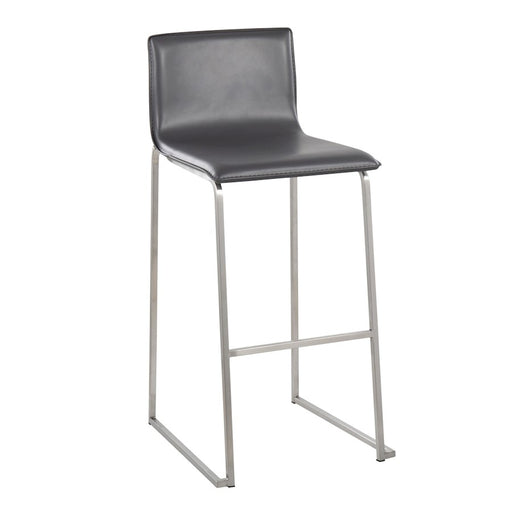 LumiSource Mara Barstool, Set of 2 in Stainless Steel/Grey PU