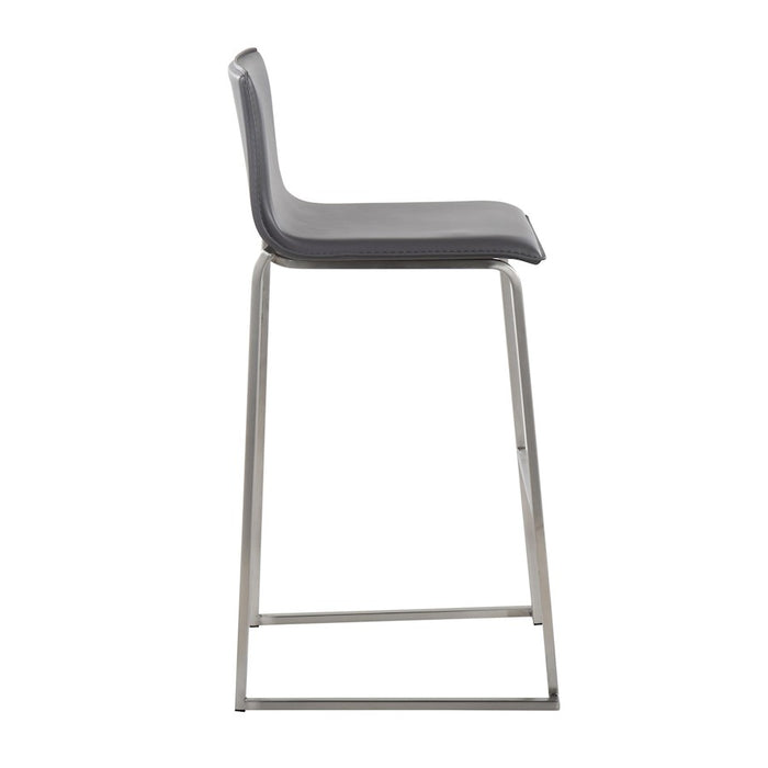 LumiSource Mara Barstool, Set of 2 in Stainless Steel/Grey PU