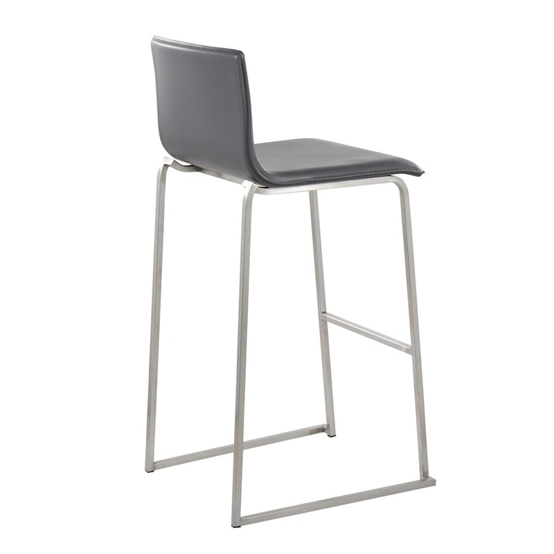 LumiSource Mara Barstool, Set of 2 in Stainless Steel/Grey PU