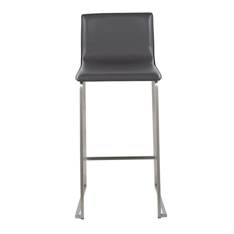 LumiSource Mara Barstool, Set of 2 in Stainless Steel/Grey PU