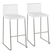 LumiSource Mara Barstool, Set of 2 in Stainless Steel/White PU - B30-MARAUPSSW2