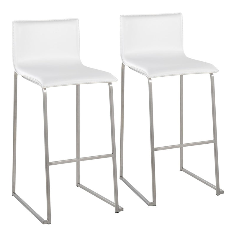 LumiSource Mara Barstool, Set of 2 in Stainless Steel/White PU - B30-MARAUPSSW2
