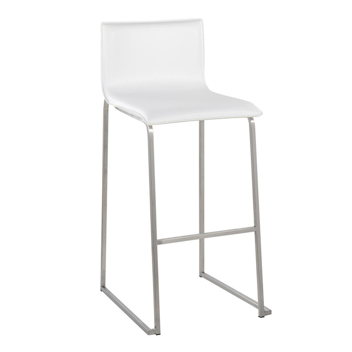 LumiSource Mara Barstool, Set of 2 in Stainless Steel/White PU