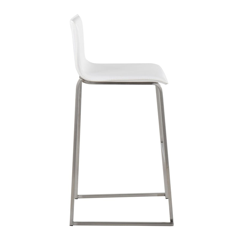 LumiSource Mara Barstool, Set of 2 in Stainless Steel/White PU
