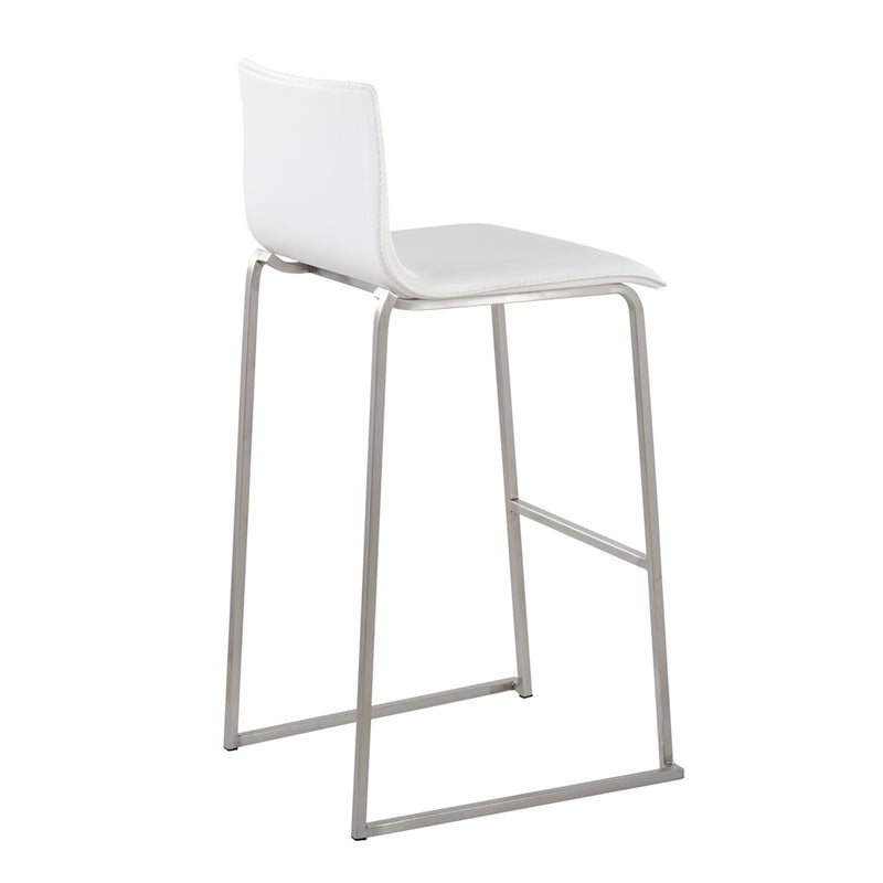 LumiSource Mara Barstool, Set of 2 in Stainless Steel/White PU