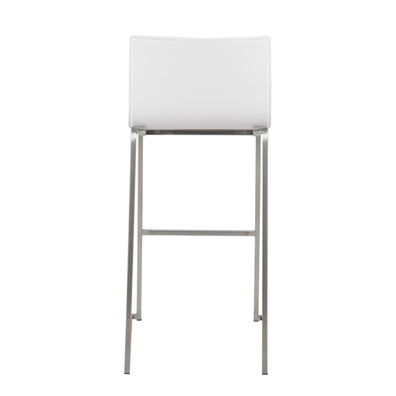 LumiSource Mara Barstool, Set of 2 in Stainless Steel/White PU