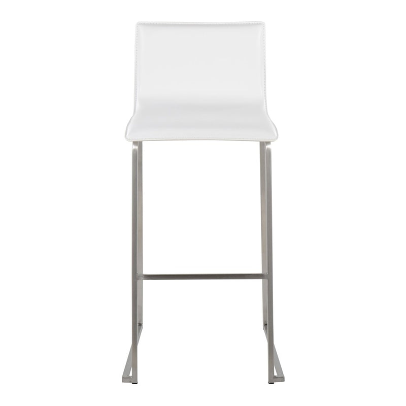 LumiSource Mara Barstool, Set of 2 in Stainless Steel/White PU