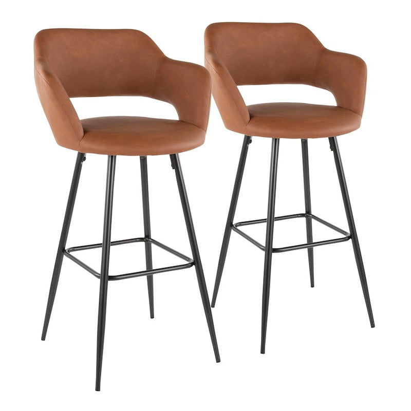 LumiSource Margarite 29in Barstool Set of 2 | Contemporary Black Metal and Brown PU | Kitchen Island & Dining Room | Model B30-MARGBK-BN2