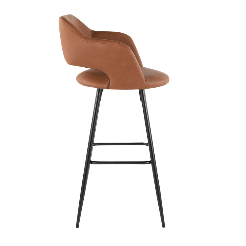 LumiSource Margarite 29in Barstool Set of 2 | Contemporary Black Metal and Brown PU | Kitchen Island & Dining Room | Model B30-MARGBK-BN2