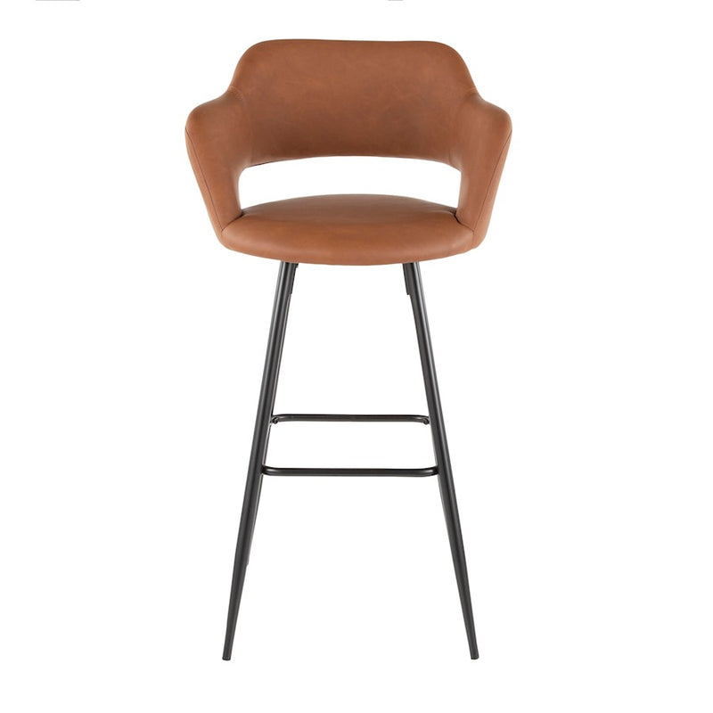 LumiSource Margarite 29in Barstool Set of 2 | Contemporary Black Metal and Brown PU | Kitchen Island & Dining Room | Model B30-MARGBK-BN2