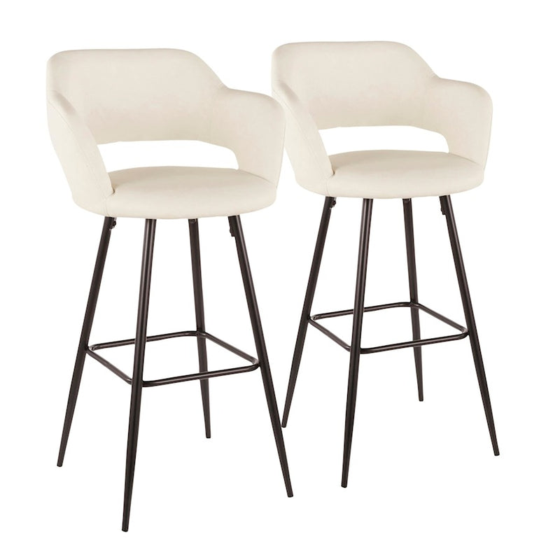 LumiSource Margarite 29in Barstool Set of 2 | Contemporary Black Metal and Cream PU | Kitchen Island & Dining Room | Model B30-MARGBK-CR2