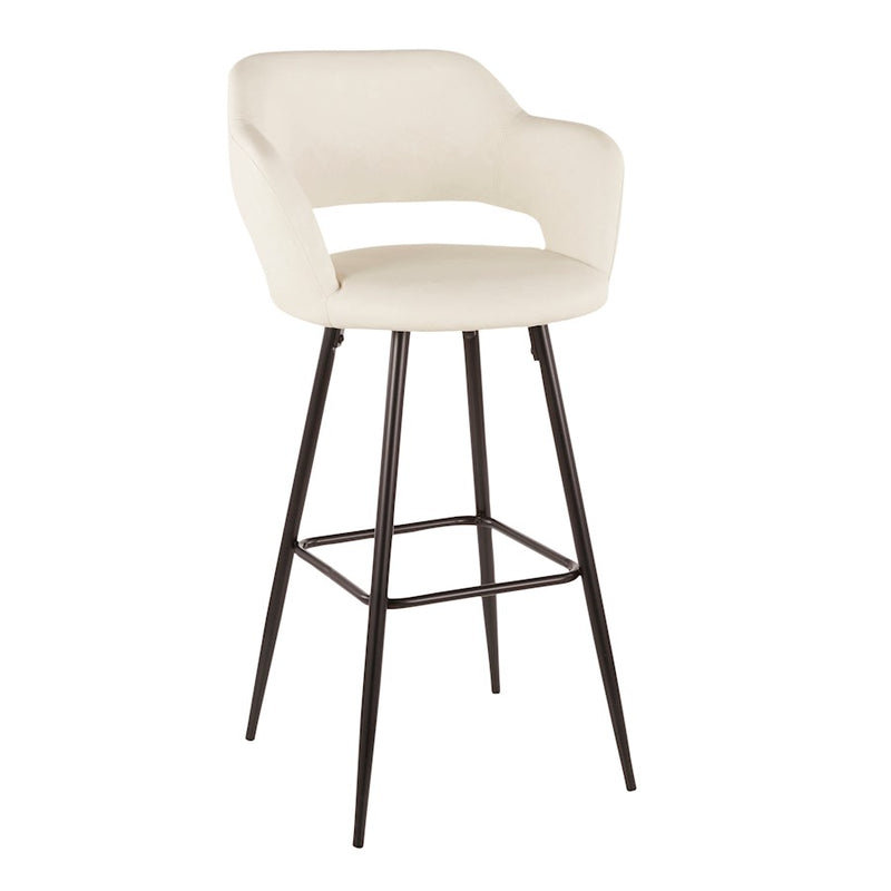 LumiSource Margarite 29in Barstool Set of 2 | Contemporary Black Metal and Cream PU | Kitchen Island & Dining Room | Model B30-MARGBK-CR2
