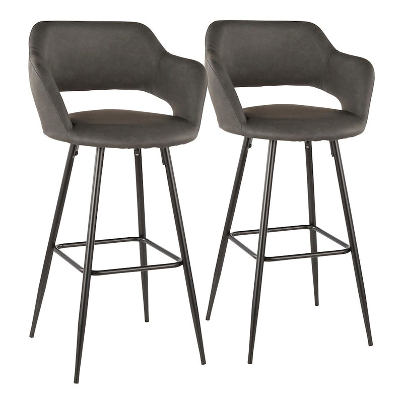 LumiSource Margarite 40in Barstool Set of 2 | Contemporary Black Metal and Grey PU Leather | Kitchen Island & Bar Seating | Model B30-MARGBK-GY2