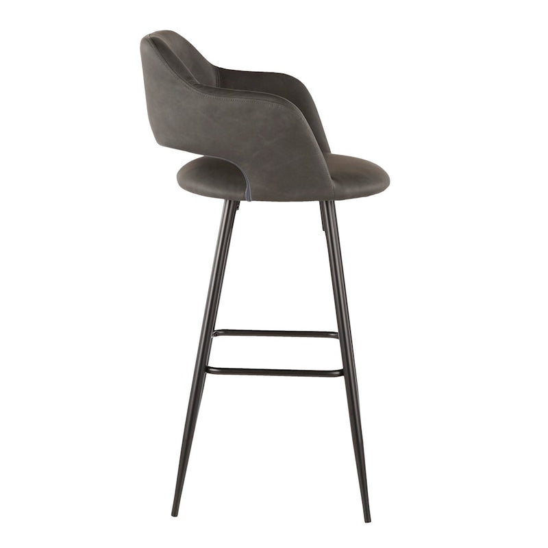 LumiSource Margarite 40in Barstool Set of 2 | Contemporary Black Metal and Grey PU Leather | Kitchen Island & Bar Seating | Model B30-MARGBK-GY2