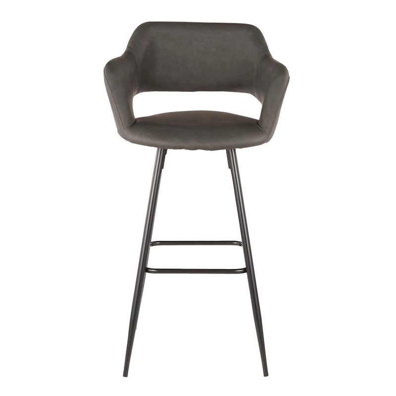 LumiSource Margarite 40in Barstool Set of 2 | Contemporary Black Metal and Grey PU Leather | Kitchen Island & Bar Seating | Model B30-MARGBK-GY2
