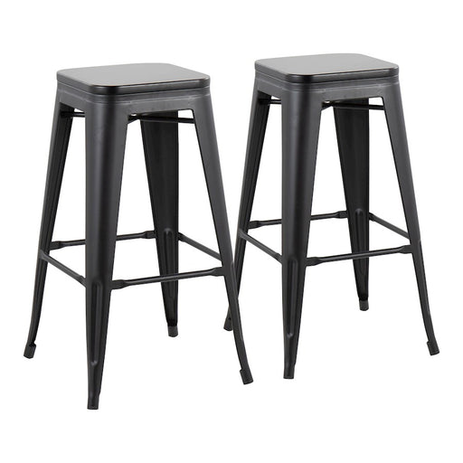 LumiSource Oregon Barstool, Set of 2 in Black Steel/Black Wood - B30-OREGONBKBK2