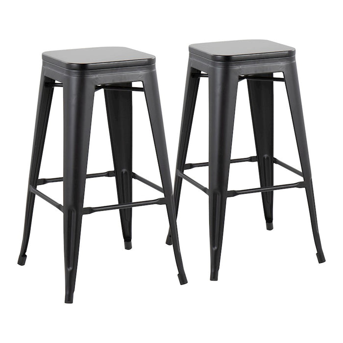 LumiSource Oregon Barstool, Set of 2 in Black Steel/Black Wood - B30-OREGONBKBK2