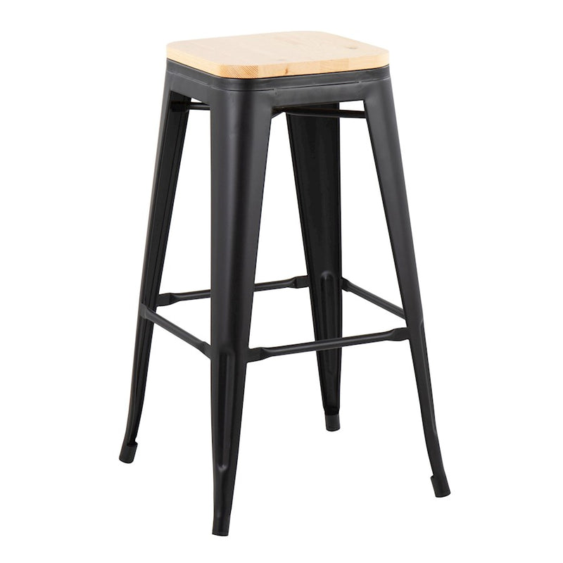 LumiSource Oregon Barstool, Set of 2, Black Steel/Natural Wood