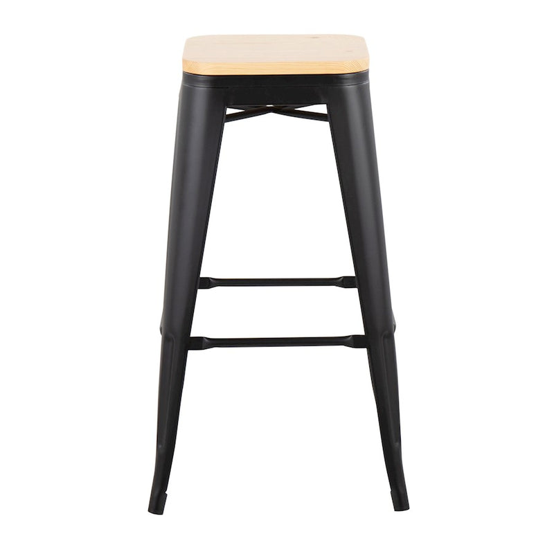 LumiSource Oregon 30in Barstool Set of 2 | Industrial Black Steel and Natural Wood | Kitchen Island & Bar Seating | Model B30-OREGONBKNA2