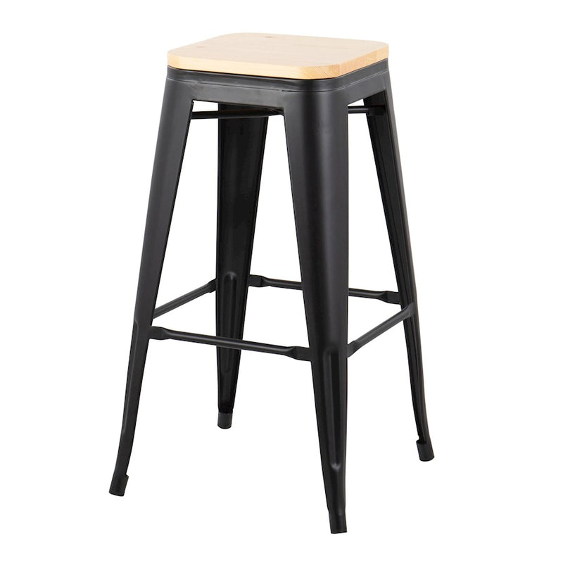 LumiSource Oregon Barstool, Set of 2, Black Steel/Natural Wood
