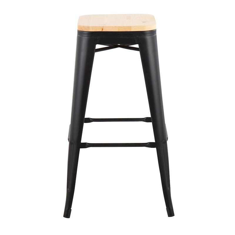 LumiSource Oregon 30in Barstool Set of 2 | Industrial Black Steel and Natural Wood | Kitchen Island & Bar Seating | Model B30-OREGONBKNA2
