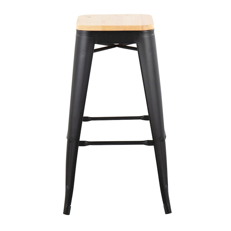 LumiSource Oregon Barstool, Set of 2, Black Steel/Natural Wood